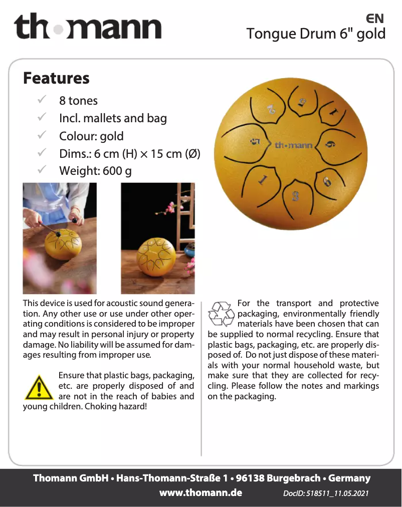 Imagen de la primera página del manual del dispositivo Tongue Drum 6