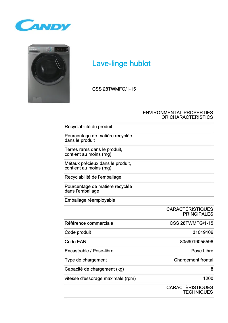 Imagen de la primera página del manual del dispositivo CSS 28TWMFG/1-15