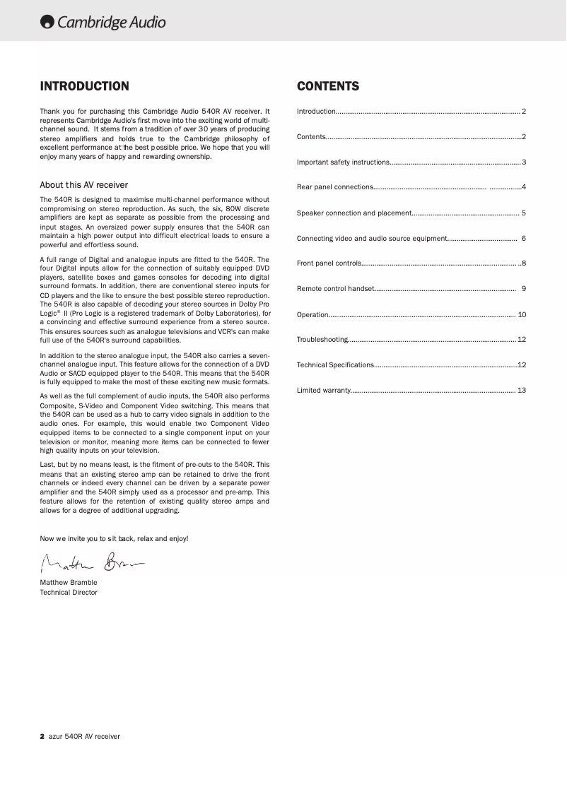 Imagen de la primera página del manual del dispositivo Azur 540R