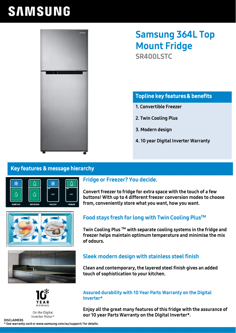 Página 1 del manual Ficha técnica Samsung SR400LSTC