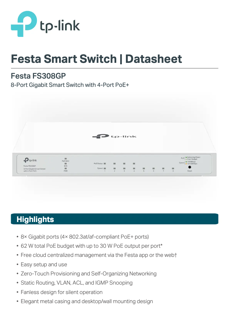 Página nº 1 - Ficha técnica TP-Link Festa FS308GP