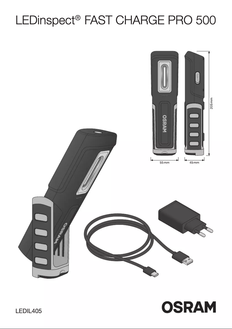 Imagen de la primera página del manual del dispositivo LEDinspect FAST CHARGE PRO500