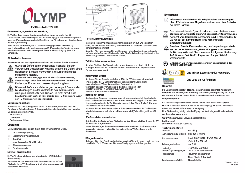 Imagen de la primera página del manual del dispositivo TV 200