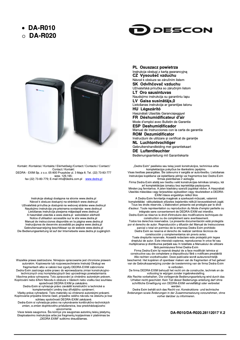 Imagen de la primera página del manual del dispositivo DA-R010