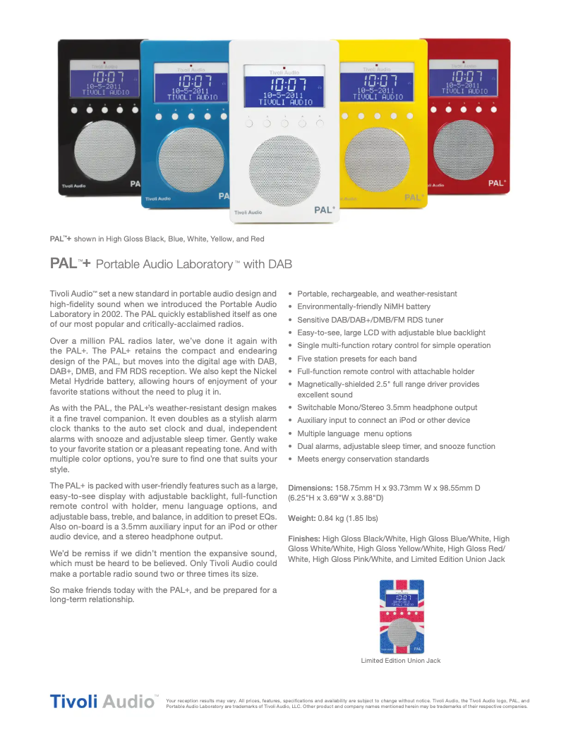 Página nº 1 - Ficha técnica Tivoli Audio PAL+