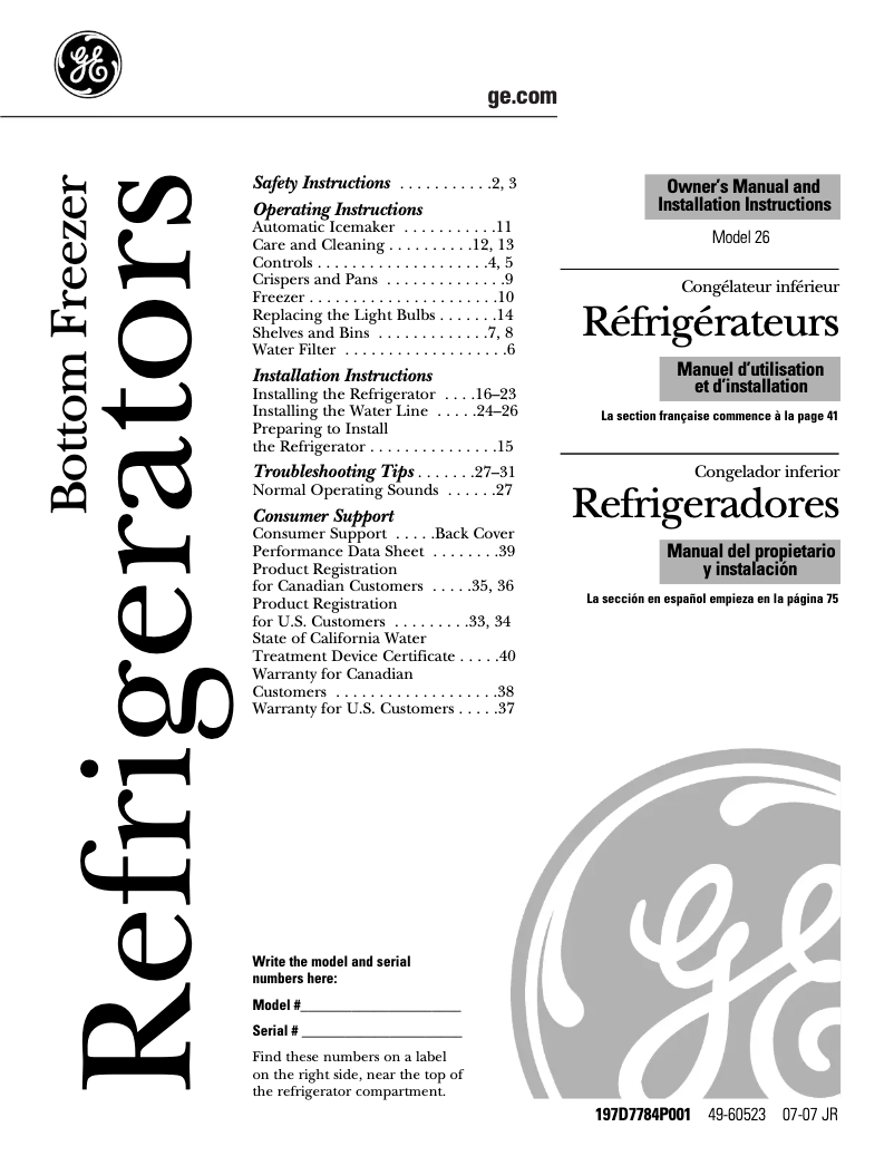 Imagen de la primera página del manual del dispositivo Profile PFSF6PKXWW