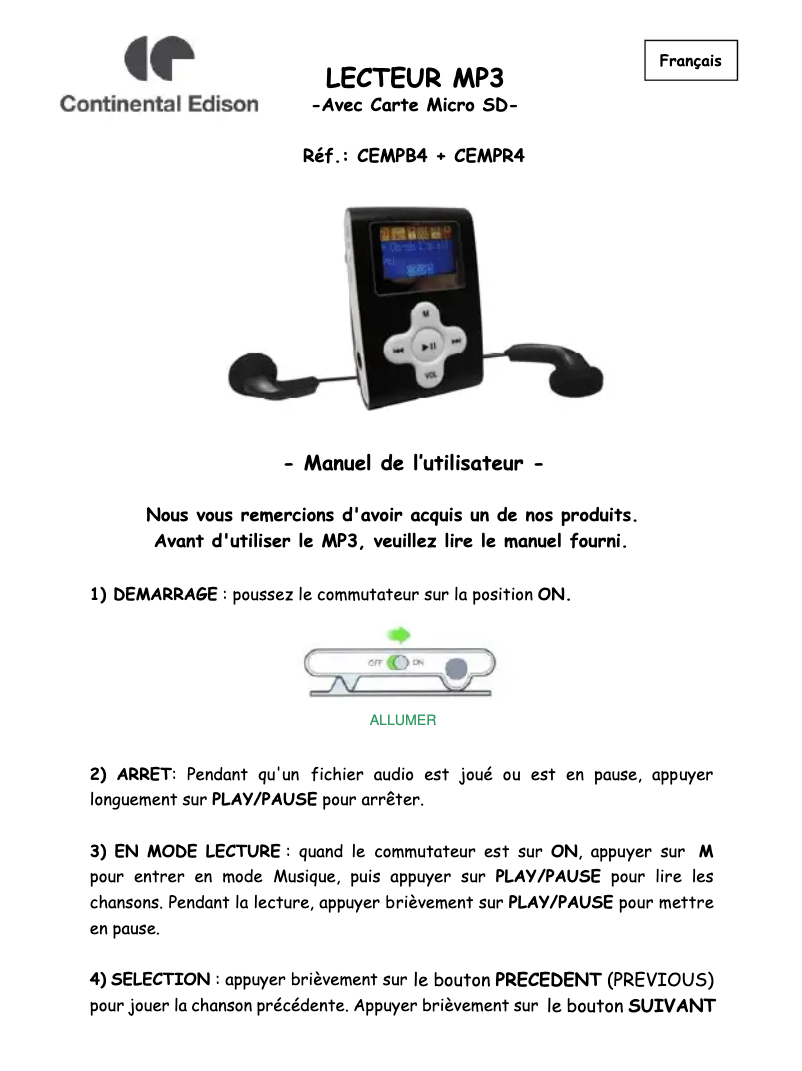 Página 1 del manual Manual de usuario Continental Edison CEMPB4