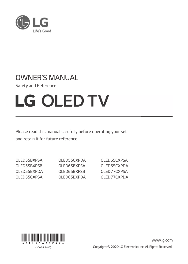 Imagen de la primera página del manual del dispositivo OLED65CXPDA