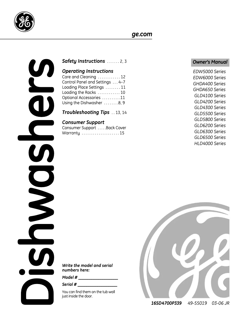 Página 1 del manual Ficha técnica GE GSD4000NWW