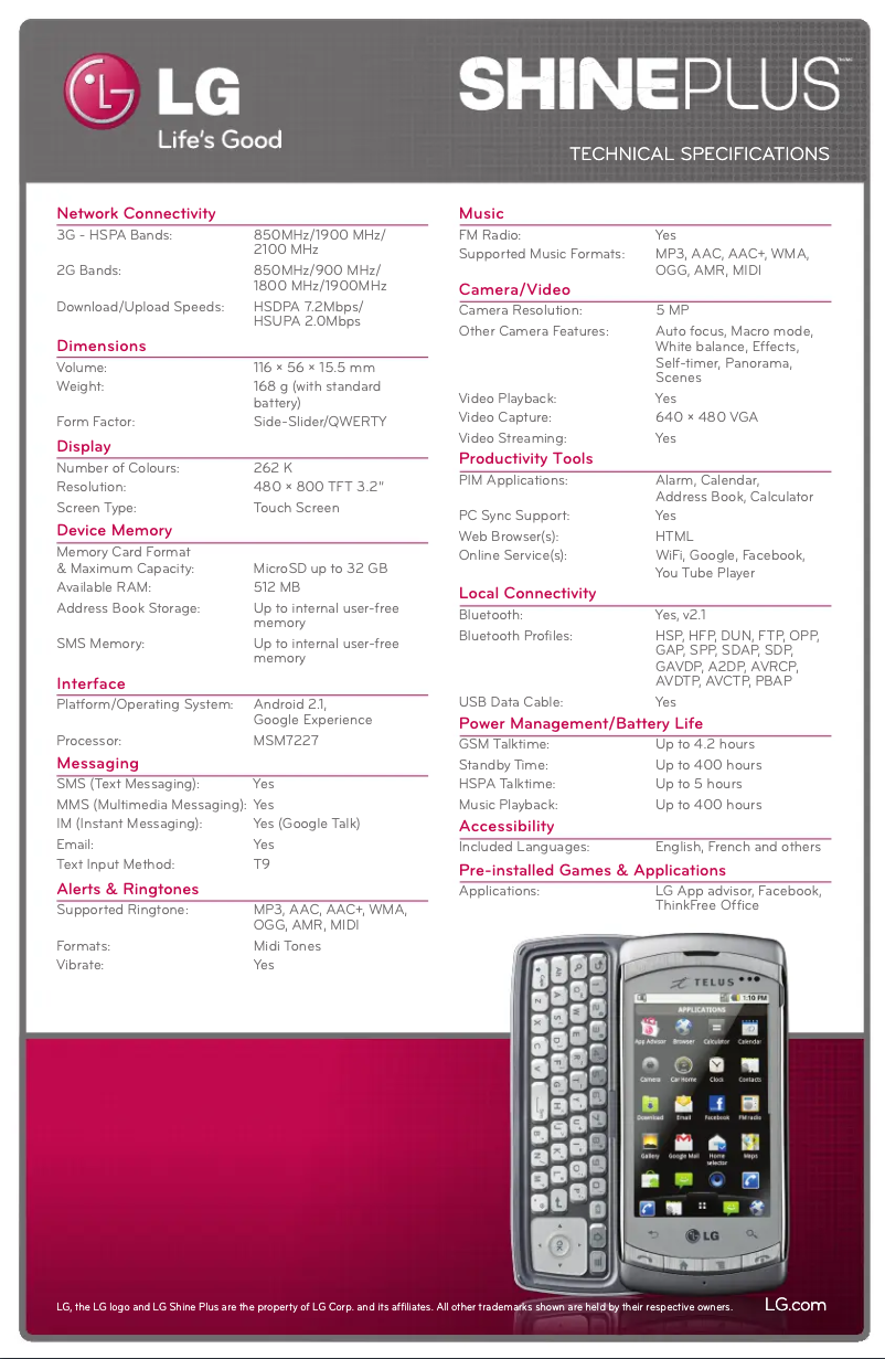 Página nº 1 - Ficha técnica LG C710H