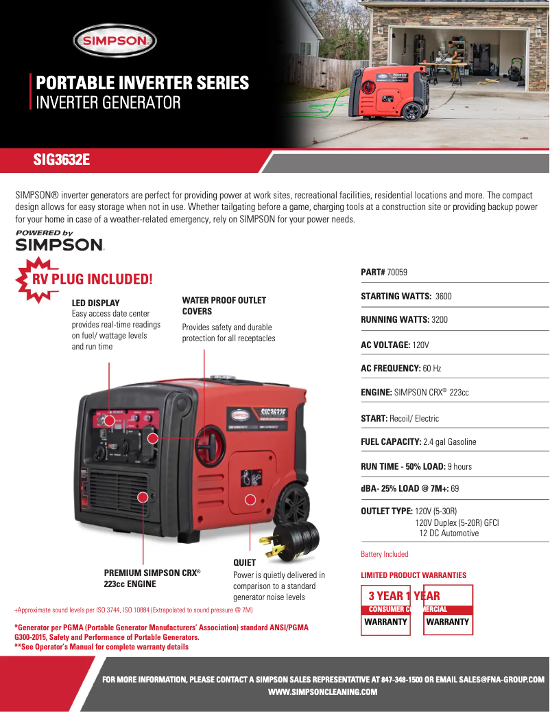 Página 1 del manual Ficha técnica Simpson SIG3632E