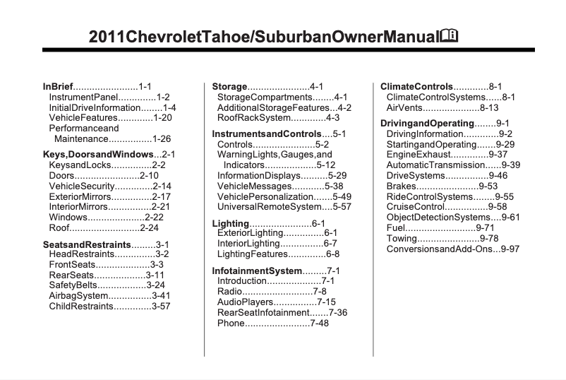 Página 1 del manual Manual de usuario Chevrolet Tahoe (2011)