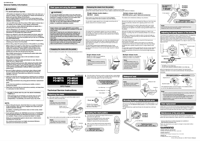 Página 1 del manual Manual de usuario Shimano PD-M540