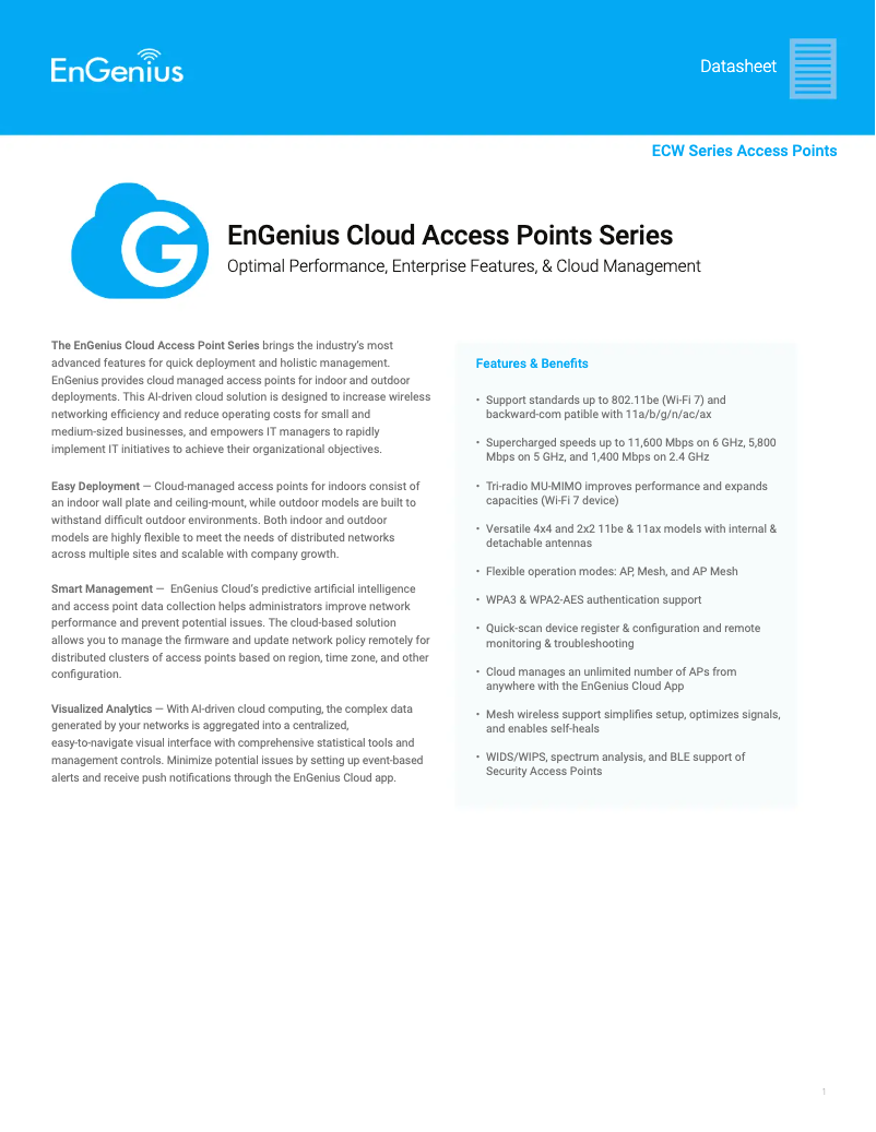 Página 1 del manual Ficha técnica EnGenius EWS850-FIT