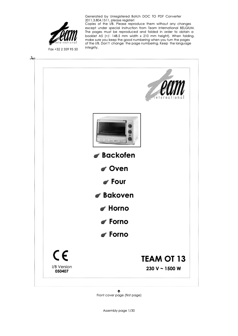 Imagen de la primera página del manual del dispositivo OT 13