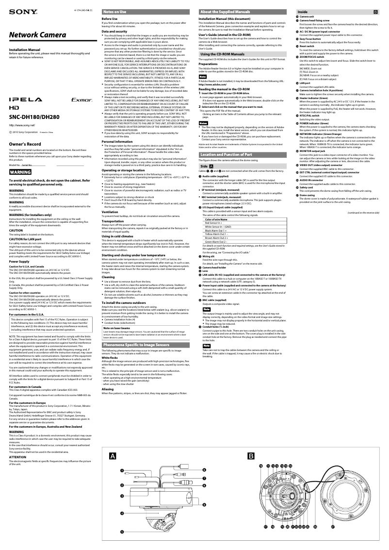 Imagen de la primera página del manual del dispositivo SNC-DH180