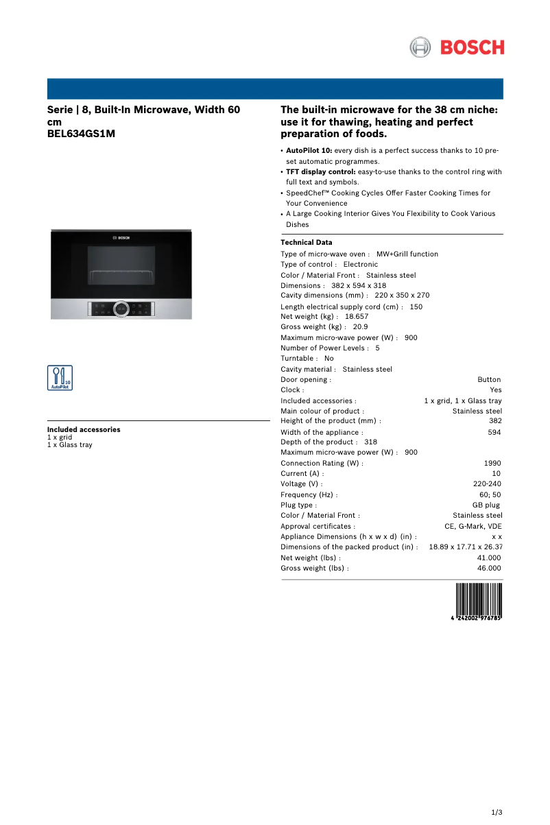 Página nº 1 - Ficha técnica Bosch BEL634GS1M