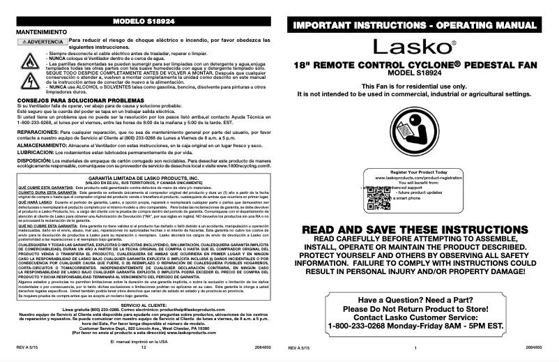 Imagen de la primera página del manual del dispositivo S18924