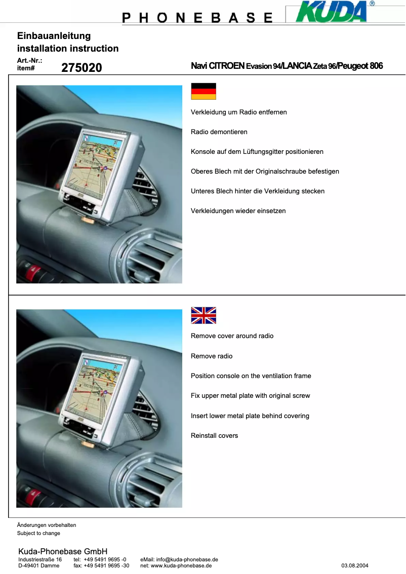 Imagen de la primera página del manual del dispositivo 275025