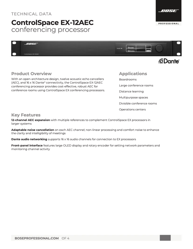 Página 1 del manual Ficha técnica Bose ControlSpace EX-12AEC