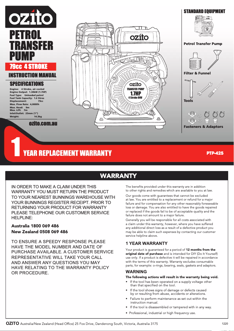 Imagen de la primera página del manual del dispositivo PTP-425