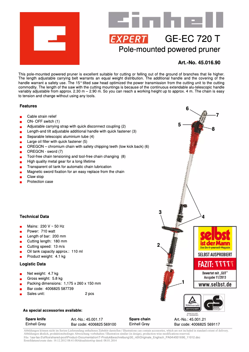 Página 1 del manual Manual de usuario Einhell GE-EC 720 T
