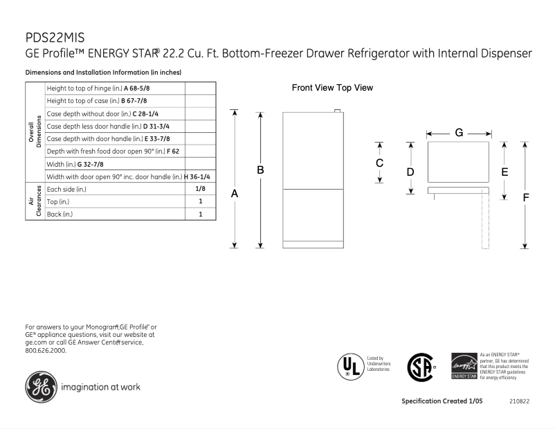 Imagen de la primera página del manual del dispositivo Profile PDS22MISWW