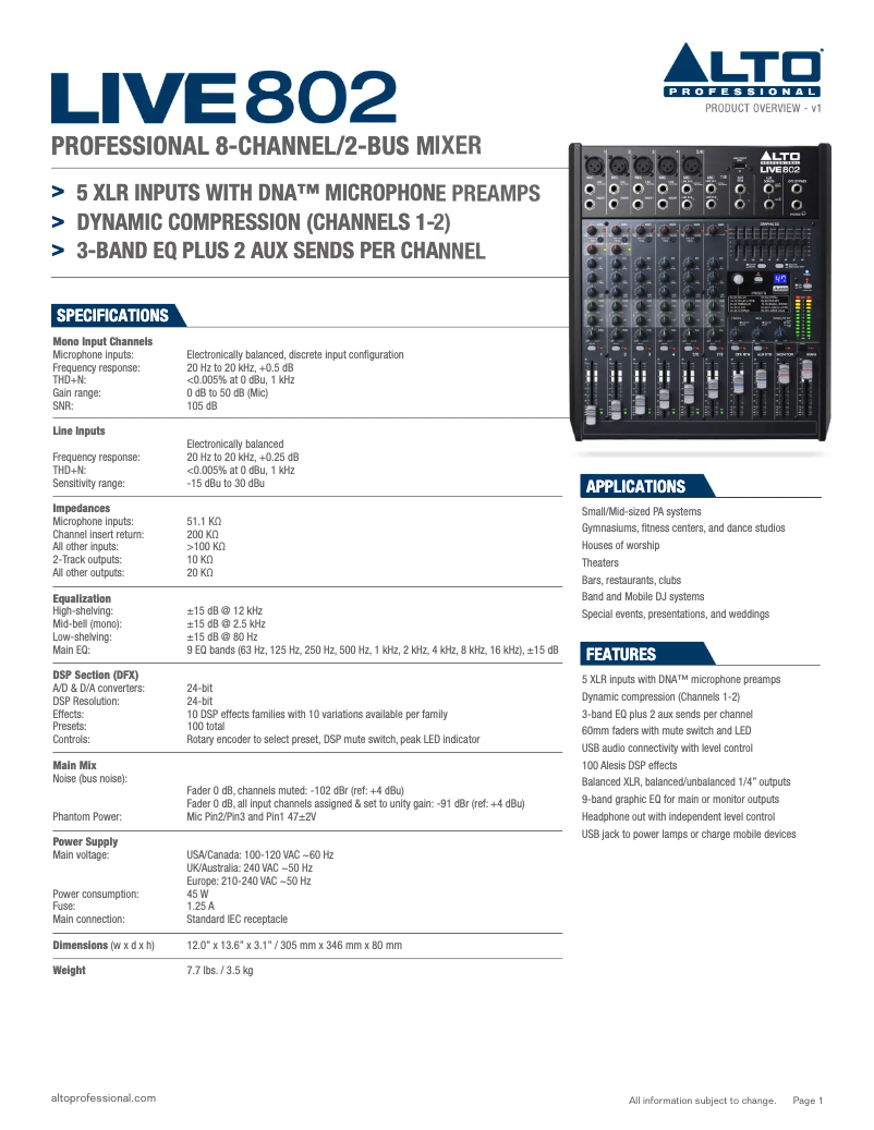 Página nº 1 - Ficha técnica Alto Live 802