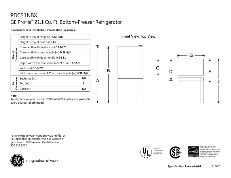 Imagen de la primera página del manual del dispositivo Profile PDCS1NBXRSS
