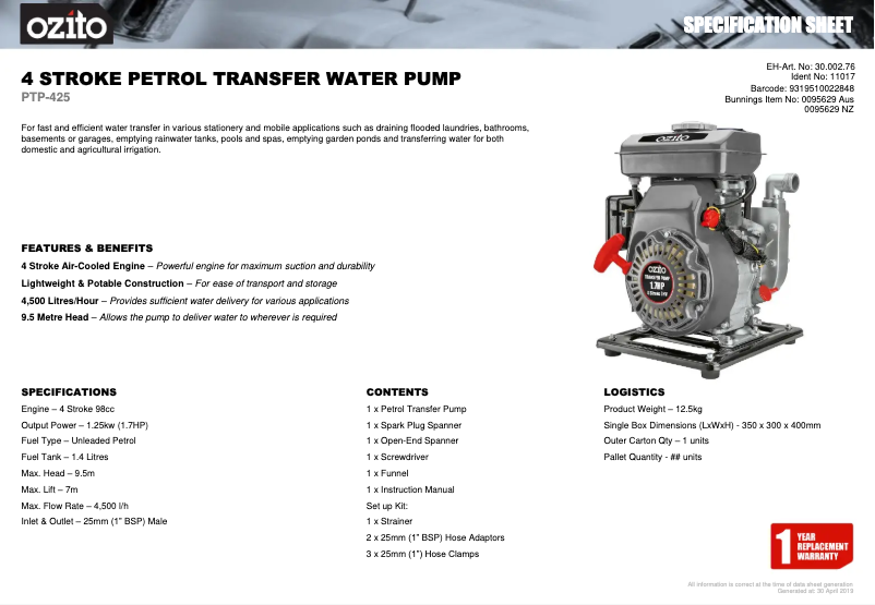 Imagen de la primera página del manual del dispositivo PTP-425