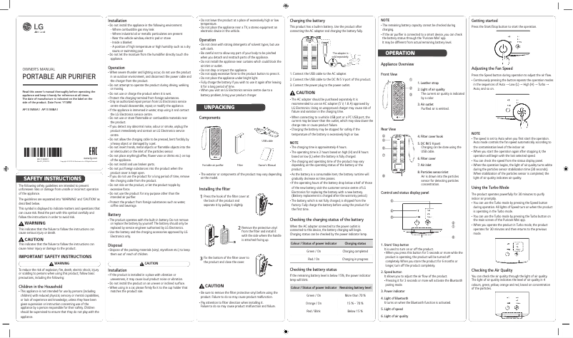 Página 1 del manual Manual de usuario LG PuriCare AP151MWA1