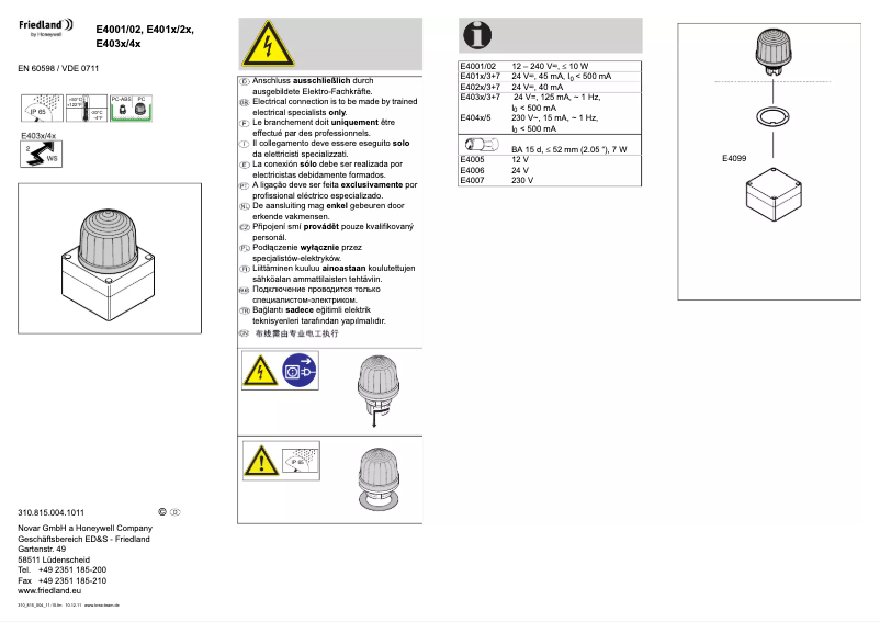 Imagen de la primera página del manual del dispositivo E401X