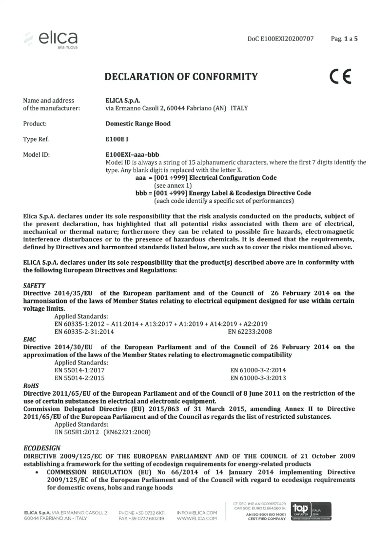 Página 1 del manual Etiqueta energética Elica PRF0017852B