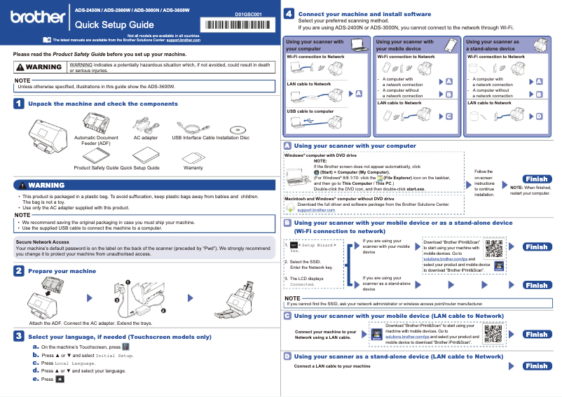 Imagen de la primera página del manual del dispositivo ImageCenter ADS-3600W