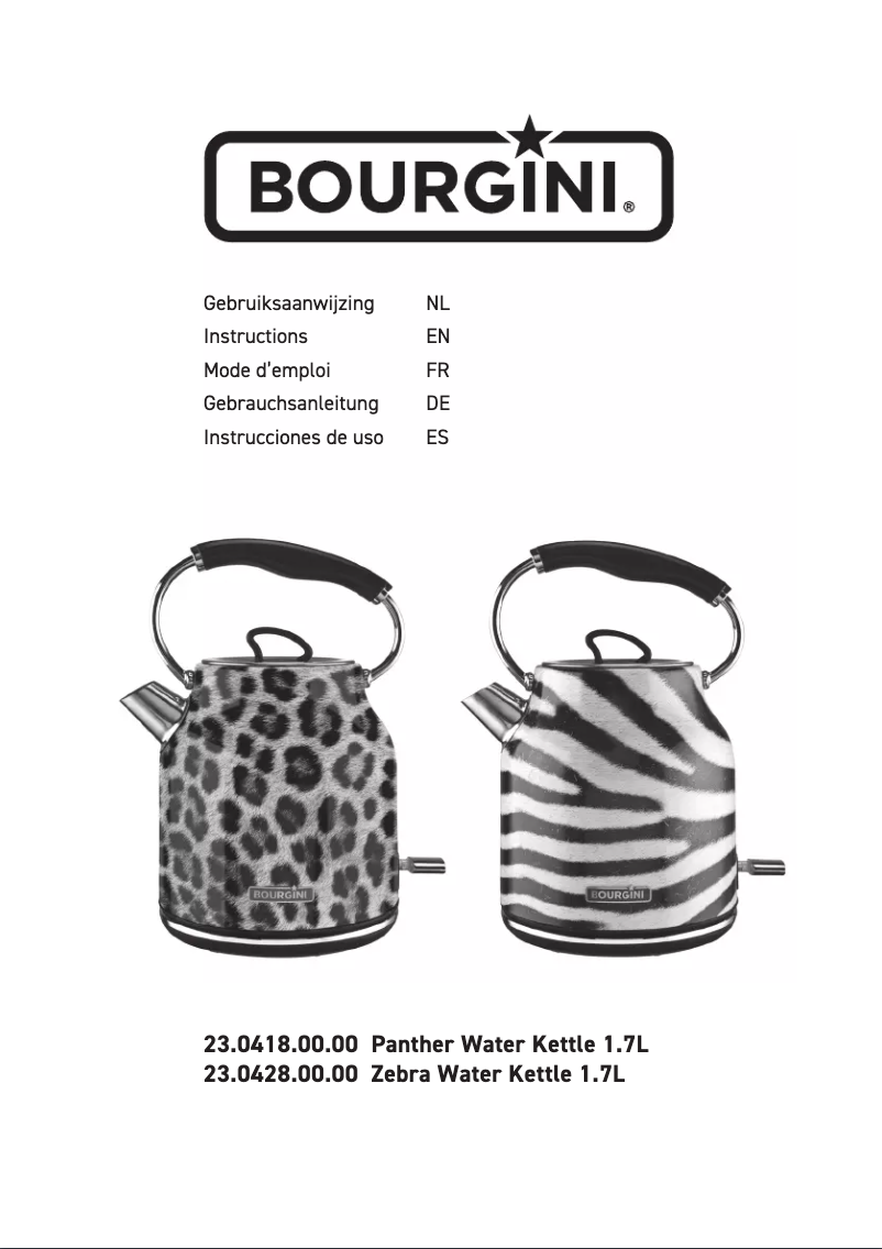 Página 1 del manual Manual de usuario Bourgini Zebra Water Kettle 23.0428.00.00