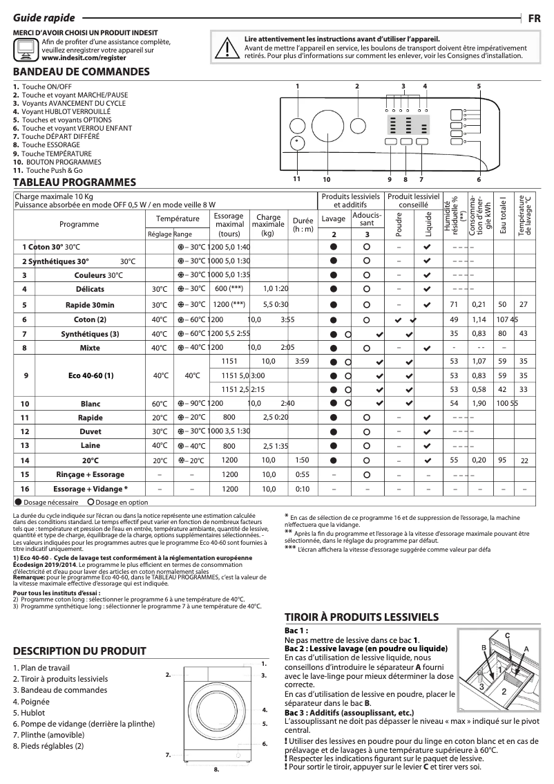 Imagen de la primera página del manual del dispositivo BWA101283XWFR N