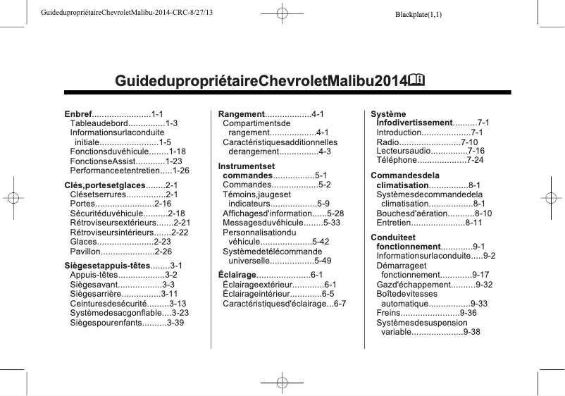 Página 1 del manual Manual de usuario Chevrolet Malibu (2014)