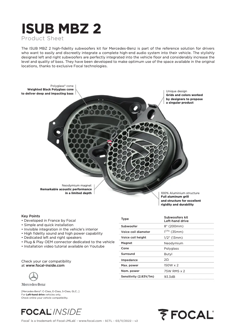 Imagen de la primera página del manual del dispositivo ISUB MBZ 2 LHD v2