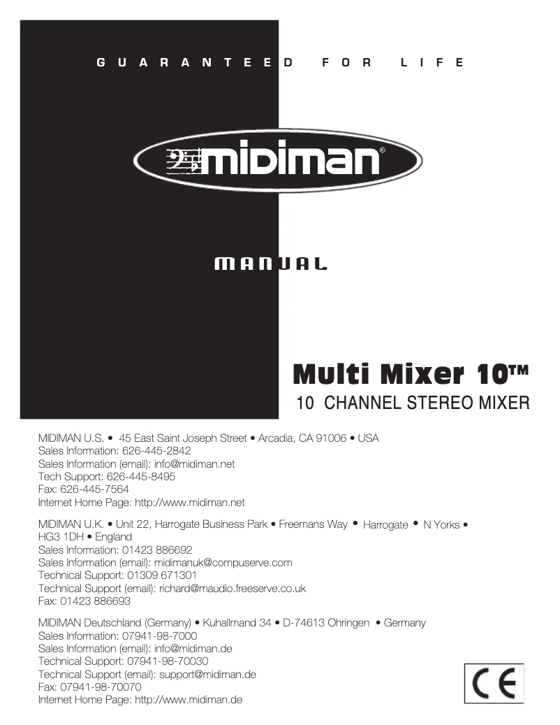 Imagen de la primera página del manual del dispositivo Muli Mixer 10