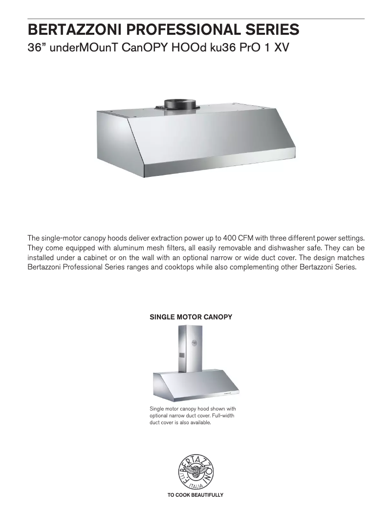 Página 1 del manual Ficha técnica Bertazzoni KU36PRO1XV