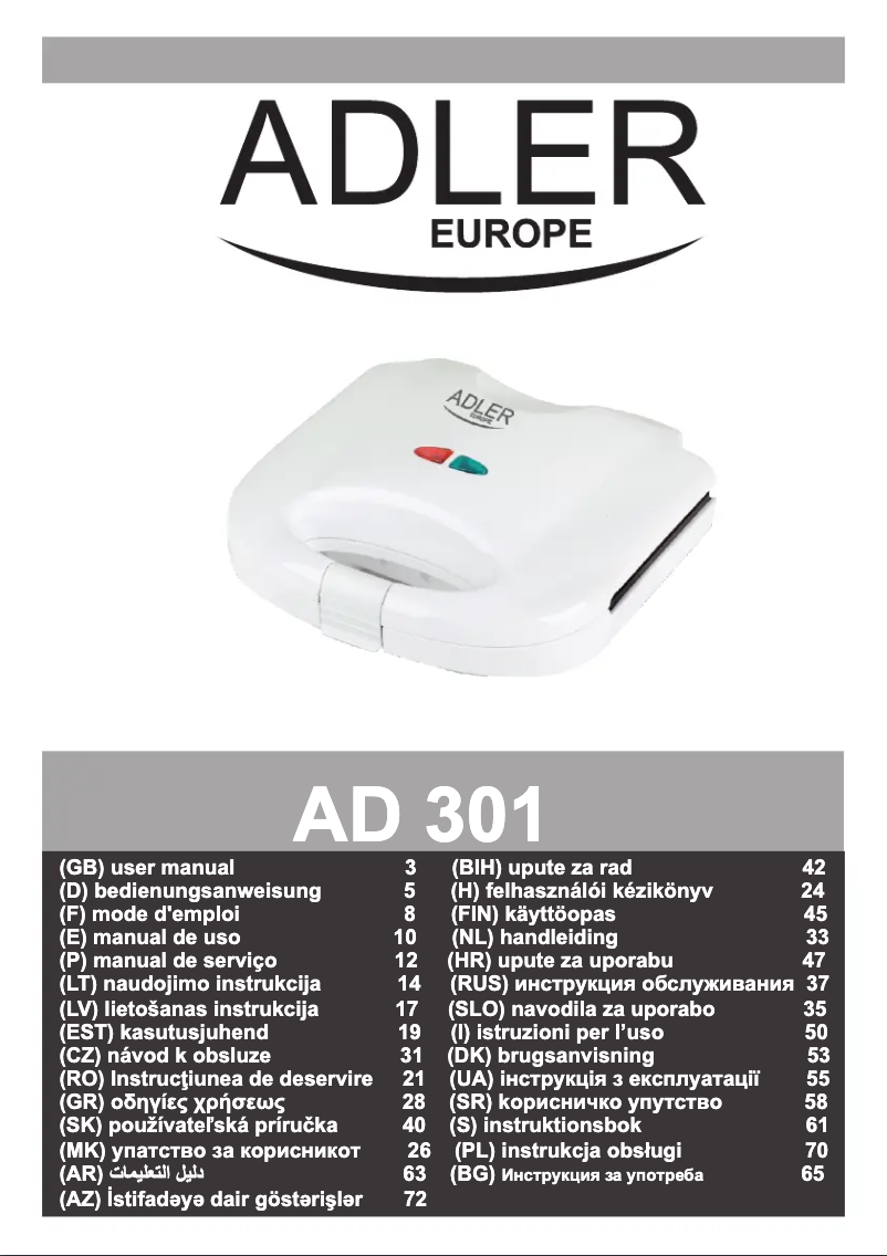 Imagen de la primera página del manual del dispositivo AD 301