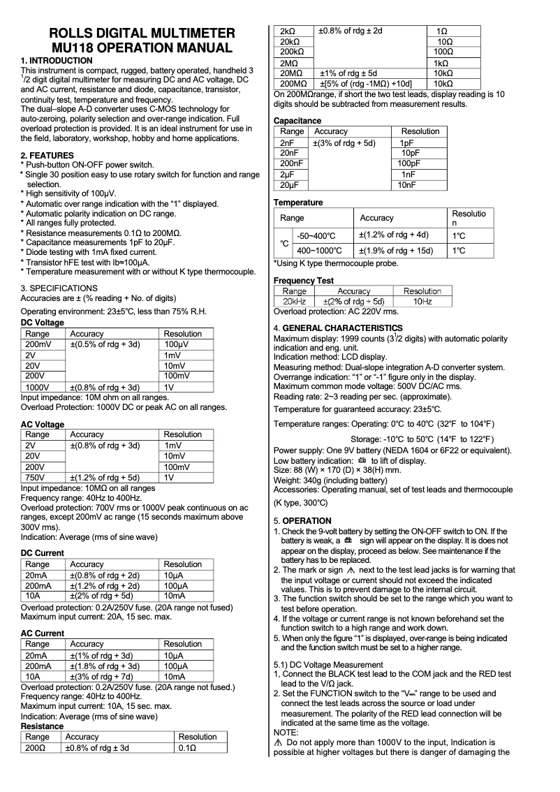 Imagen de la primera página del manual del dispositivo MU118