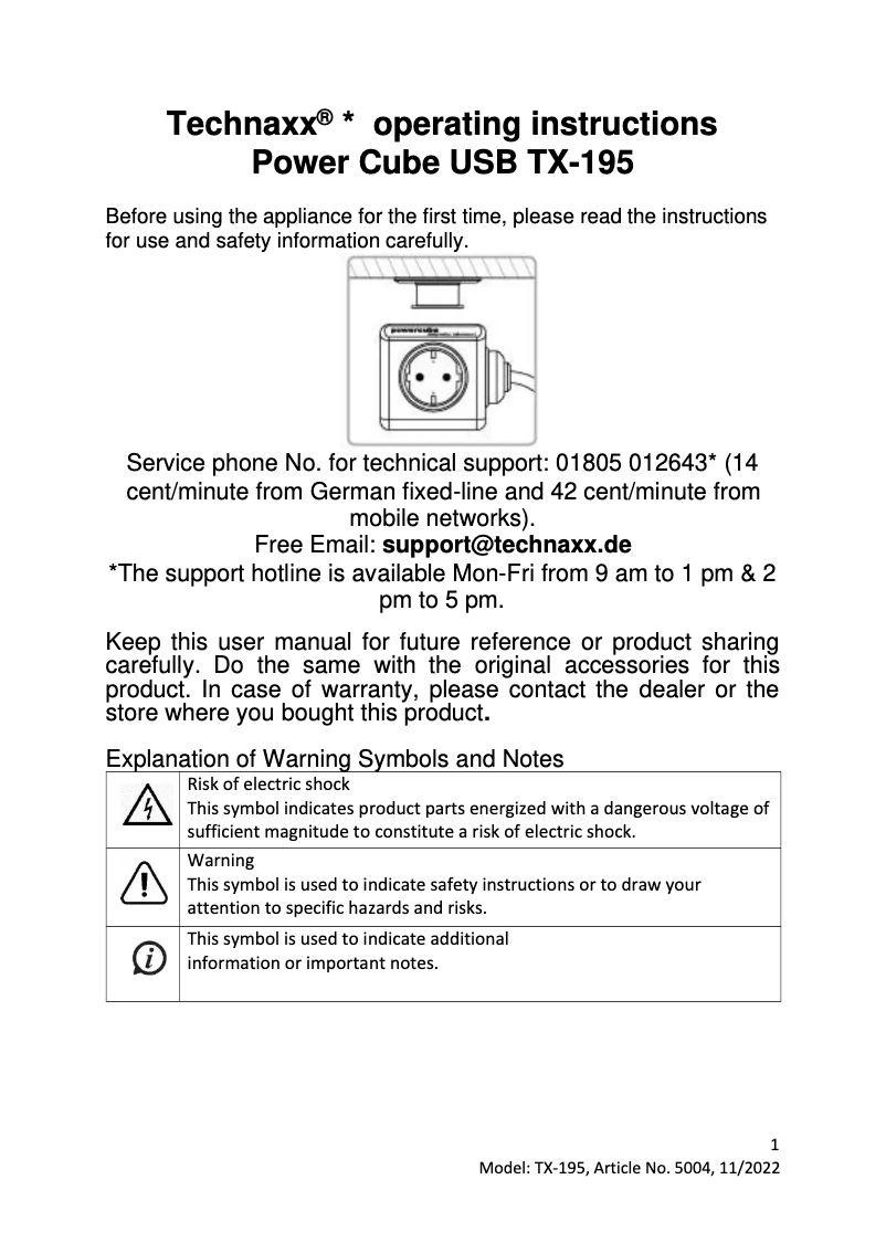 Imagen de la primera página del manual del dispositivo TX-195