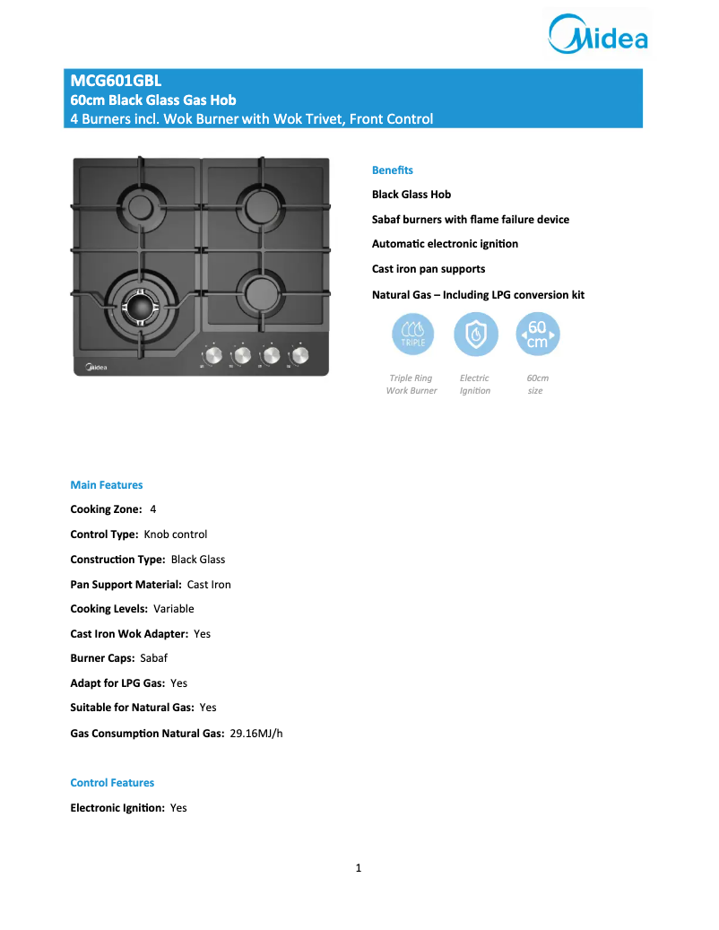 Imagen de la primera página del manual del dispositivo MCG601GBL