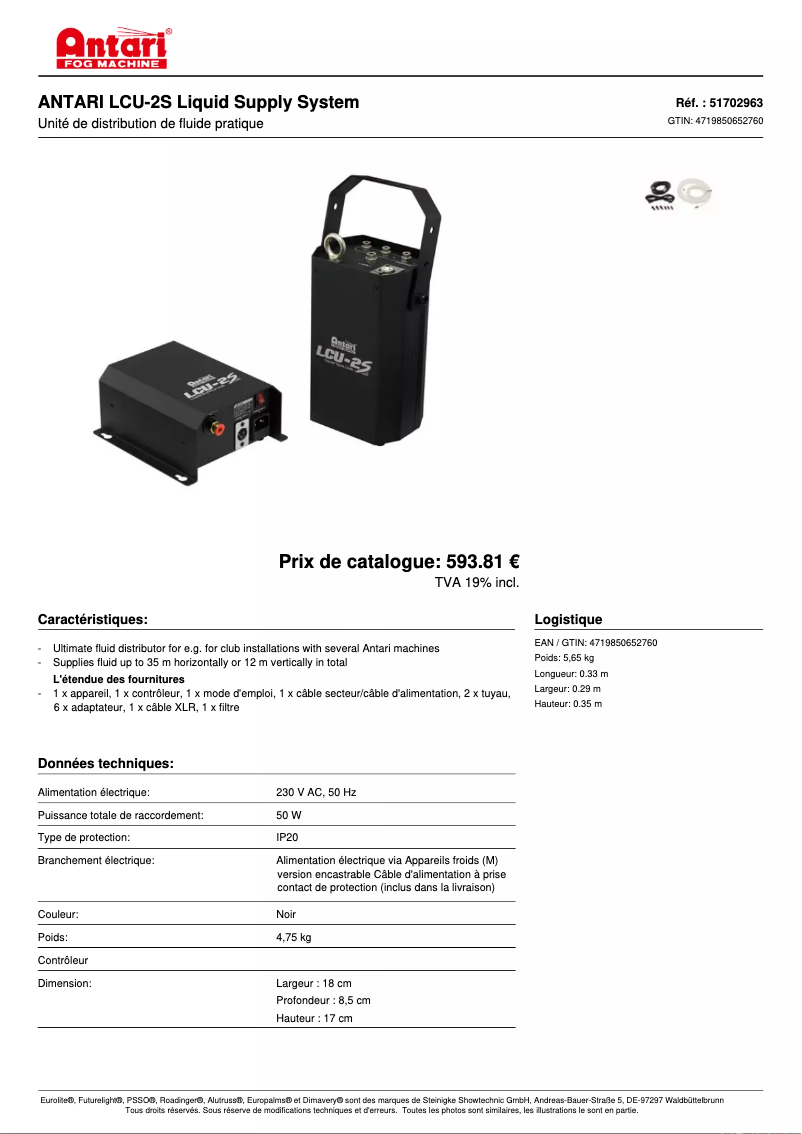 Página 1 del manual Ficha técnica Antari LCU-2S
