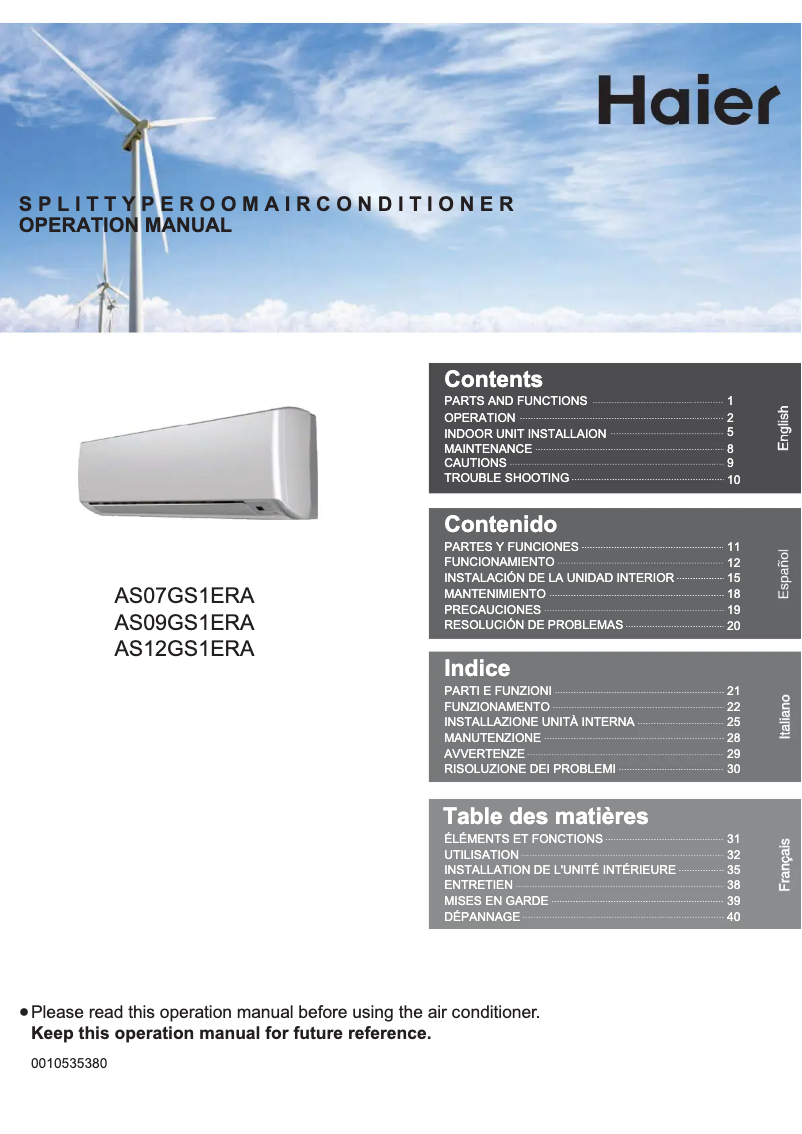 Página 1 del manual Manual de usuario Haier AS12GS1ERA