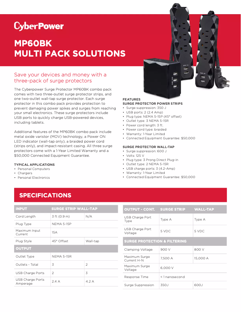 Página 1 del manual Ficha técnica CyberPower MP60BK