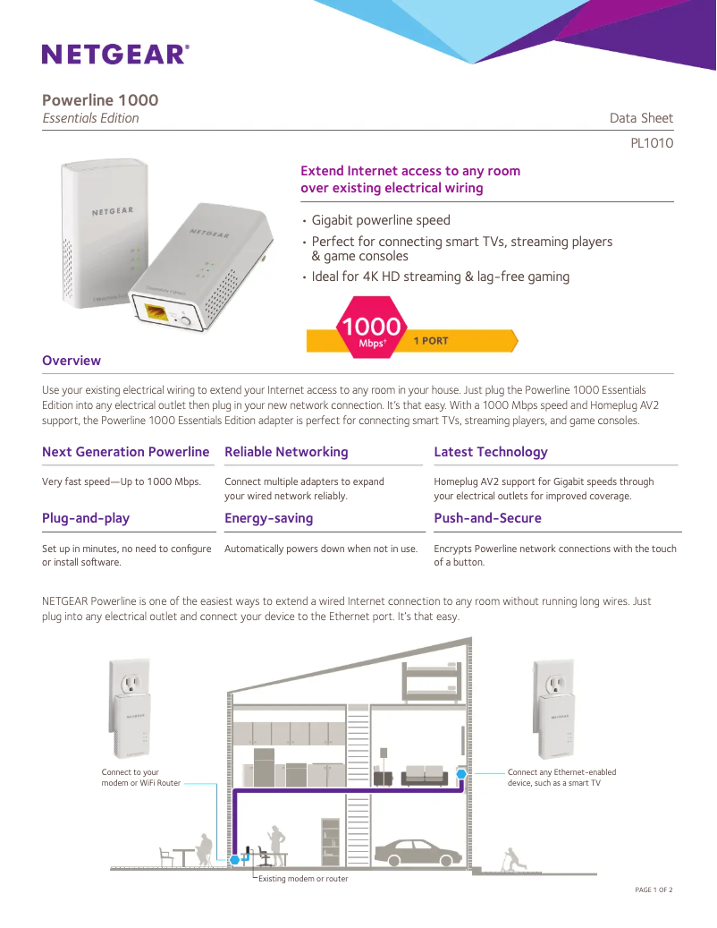 Página nº 1 - Ficha técnica Netgear PL1010v2