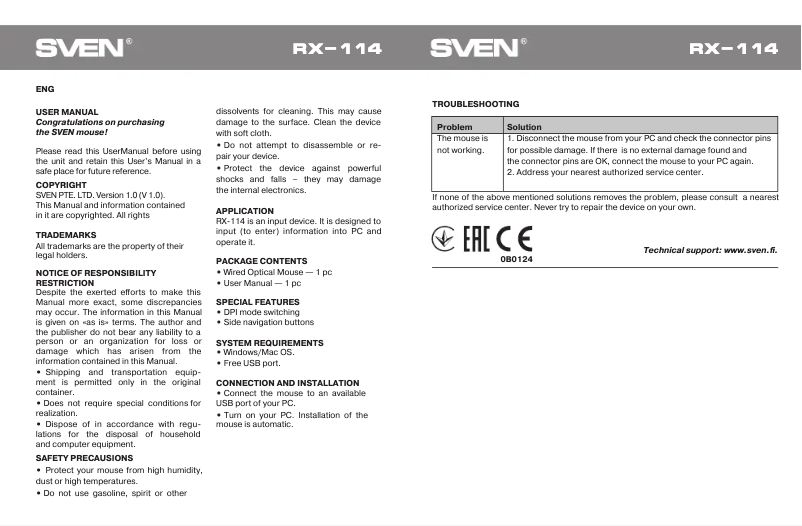 Imagen de la primera página del manual del dispositivo RX-114