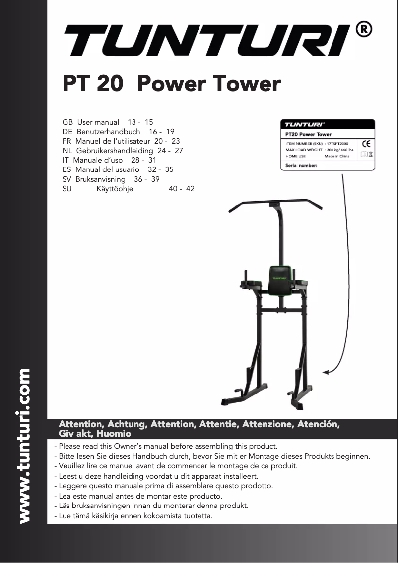 Imagen de la primera página del manual del dispositivo Power Tower PT20